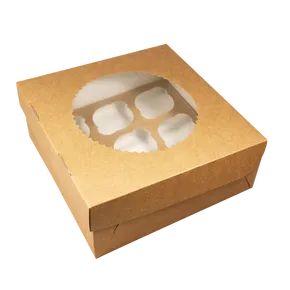 EKO-Papierbox für Muffins 250x250x100 mm braun mit Fenster [25 Stück]