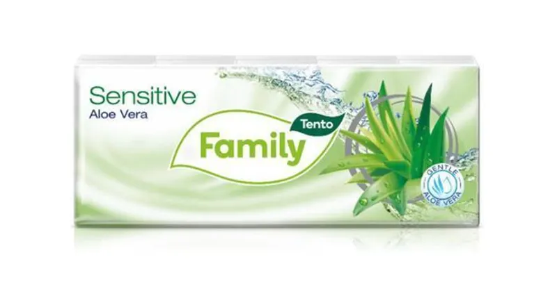 Hauptproduktbild Papírové kapesníky "Sensitive", aloe vera, 3 vrstvé, 10x10 ks, TENTO
