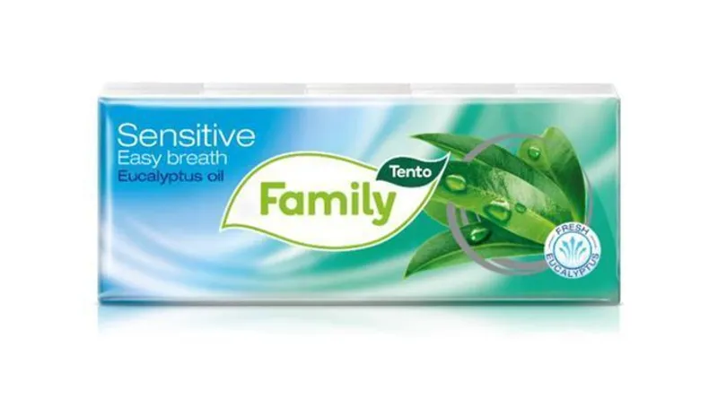 Hauptproduktbild Papírové kapesníky "Sensitive Easy Breath", eukalyptový olej, 3 vrstvé, 10x10 ks, TENTO