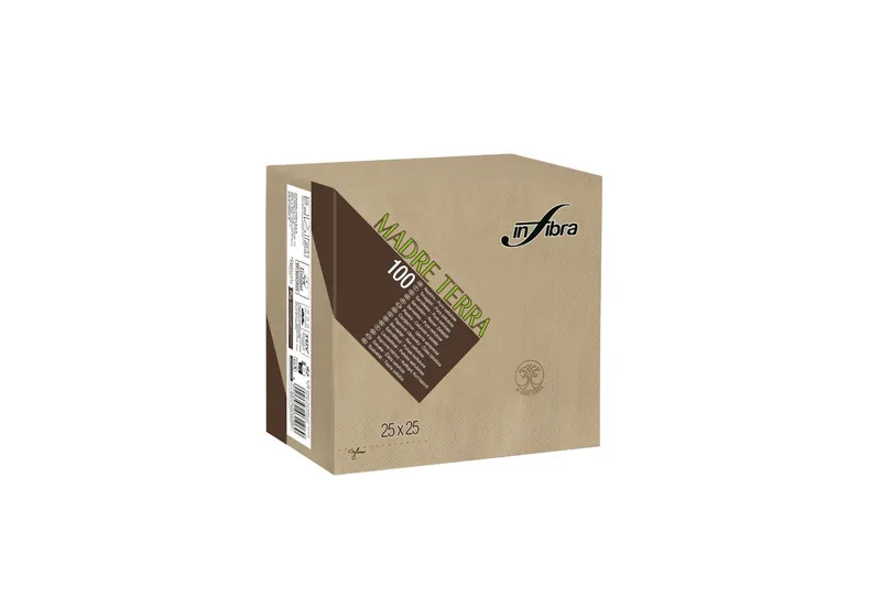 Hauptproduktbild Koktejlové ubrousky Infibra Madre Terra 2vrstvé 25 × 25 cm béžové recyklované [100 ks]