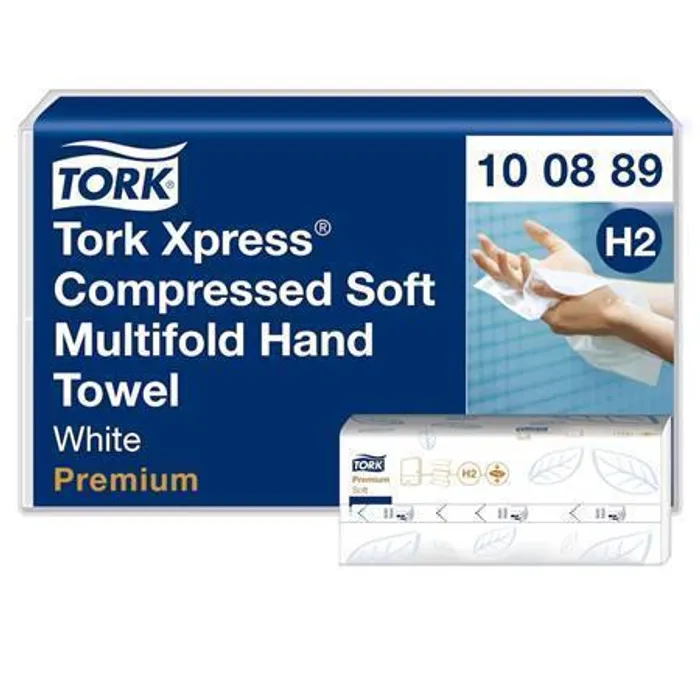 Hauptproduktbild Papírové ručníky "Xpress Multifold", bílá se vzorem listů, 2-vrstvé, systém H2, Premium, TORK 100889