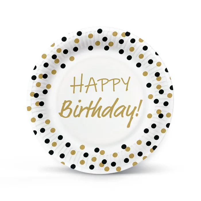 Hauptproduktbild Papírový talíř (FSC Mix) Birthday Confetti - gold-black O23cm [8 ks]