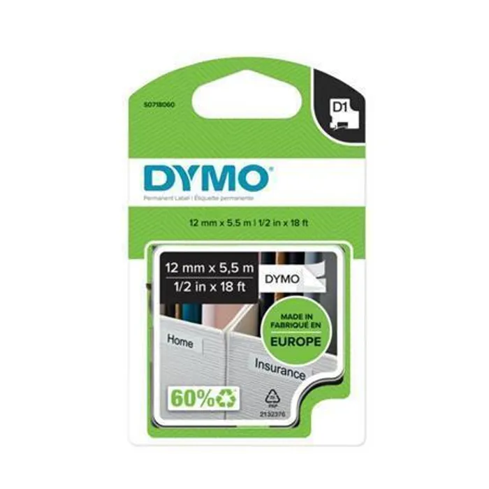 Hauptproduktbild Páska, odolný plast, 12 mm x 5,5 m, DYMO "D1", bílá-černá