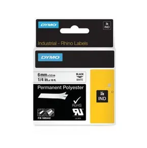 Klebeband, strapazierfähiges Polyester, 6 mm x 5,5 m, DYMO „Rhino“, weiß-schwarz
