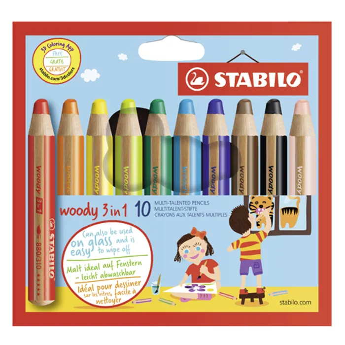 Hauptproduktbild Pastelka, vodovka & voskovka v jednom STABILO woody 3 in 1 - 10 ks sada