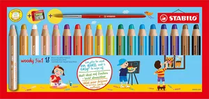 Buntstift, Wasserlinie und Wachsstift in einem STABILO woody 3 in 1 – 18-teiliges Set mit Spitzer