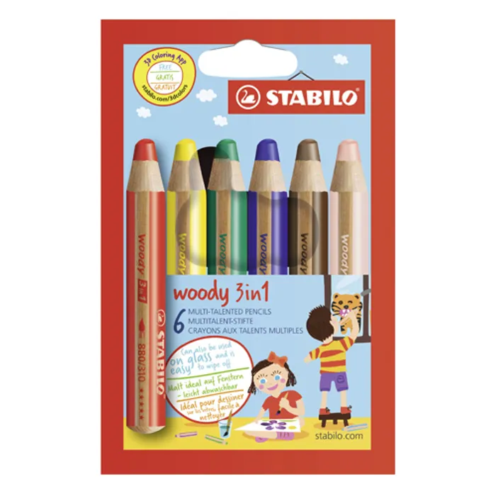 Hauptproduktbild Pastelka, vodovka & voskovka v jednom STABILO woody 3 in 1 - 6 ks sada