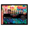 Buntstift, Wasserlinie und Wachsstift in einem STABILO woody 3 in 1 ARTY – 10-teiliges Set + Spitzer
