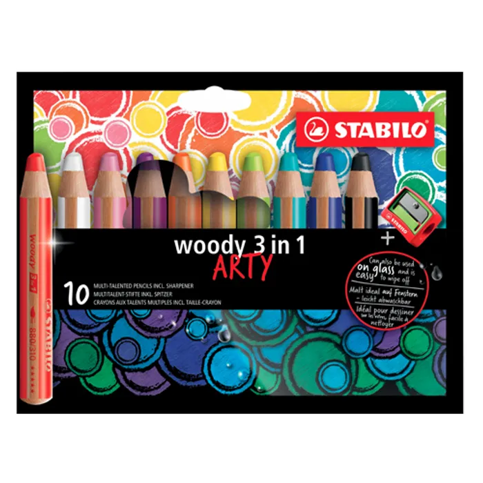 Hauptproduktbild Pastelka, vodovka & voskovka v jednom STABILO woody 3 in 1 ARTY - 10 ks sada + ořezávátko