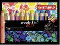Buntstift, Wasserlinie und Wachsstift in einem STABILO woody 3 in 1 ARTY – 10-teiliges Set + Spitzer