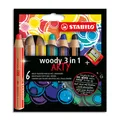 Buntstift, Wasserlinie und Wachsstift in einem STABILO woody 3 in 1 ARTY 6-teiliges Set mit Spitzer