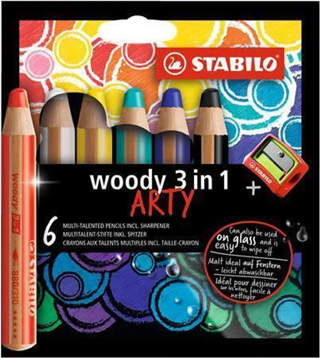 Hauptproduktbild Pastelka, vodovka & voskovka v jednom STABILO woody 3 in 1 ARTY 6 ks sada s ořezávátkem