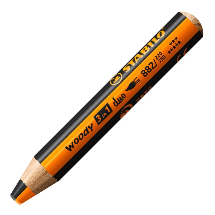 Hauptproduktbild Pastelka, vodovka & voskovka v jednom STABILO woody 3 in 1 duo - oranžová/černá