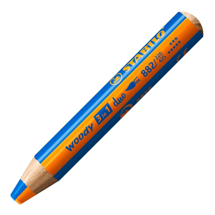 Hauptproduktbild Pastelka, vodovka & voskovka v jednom STABILO woody 3 in 1 duo - oranžová/středně modrá