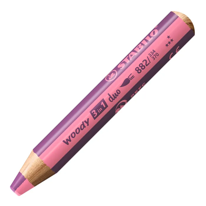 Hauptproduktbild Pastelka, vodovka & voskovka v jednom STABILO woody 3 in 1 duo - růžová/vřesová