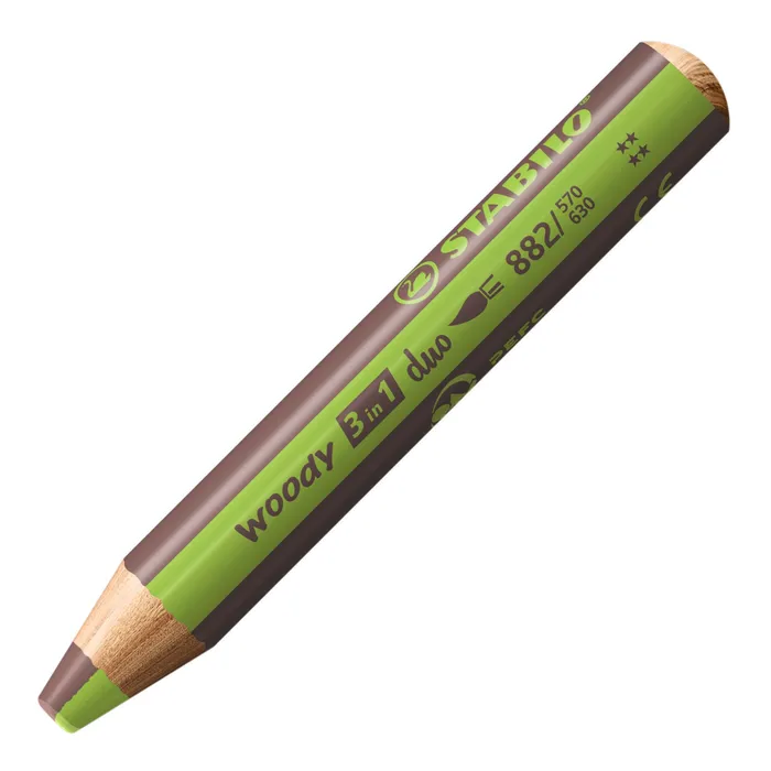 Hauptproduktbild Pastelka, vodovka & voskovka v jednom - STABILO woody 3 in 1 duo - světle zelená/hnědá