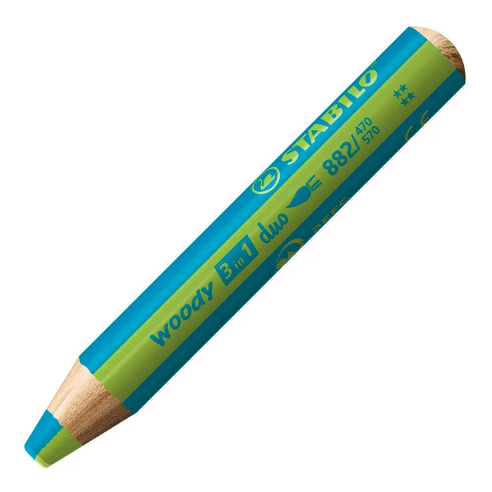 Hauptproduktbild Pastelka, vodovka & voskovka v jednom STABILO woody 3 in 1 duo - tyrkysová/světle zelená