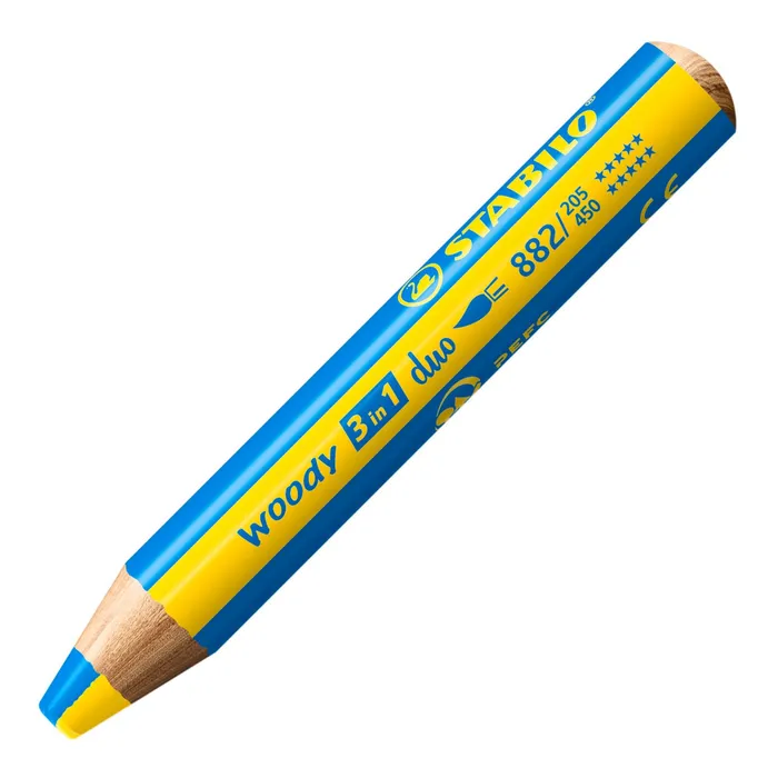 Hauptproduktbild Pastelka, vodovka & voskovka v jednom STABILO woody 3 in 1 duo - žlutá/azurová modrá