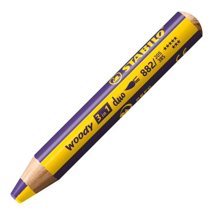 Hauptproduktbild Pastelka, vodovka & voskovka v jednom STABILO woody 3 in 1 duo - žlutá/fialová