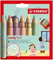 Buntstift, Wasserstrich- und Wachsstift in einem STABILO woody 3 in 1 PASTEL – 6 Stück mit Spitzer