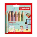 Buntstift, Wasserstrich- und Wachsstift in einem STABILO woody 3 in 1 PASTEL – 6 Stück mit Spitzer