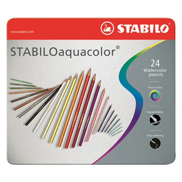 Hauptproduktbild Pastelky akvarelové STABILO aquacolor, kovové balení, 24 ks různých barev