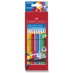 Faber-Castell 116613 Grip 2001 Buntstifte mit farbigem Gummi, 10 Farben