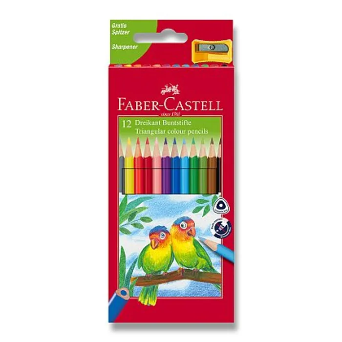 Hauptproduktbild Pastelky Faber-Castell trojhranné 12 barev + ořezávátko