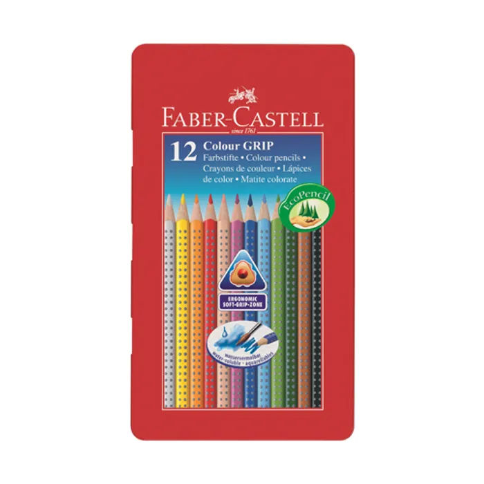 Hauptproduktbild Pastelky Grip 2001 plechová krabička, 12 barev Faber-Castell 112413