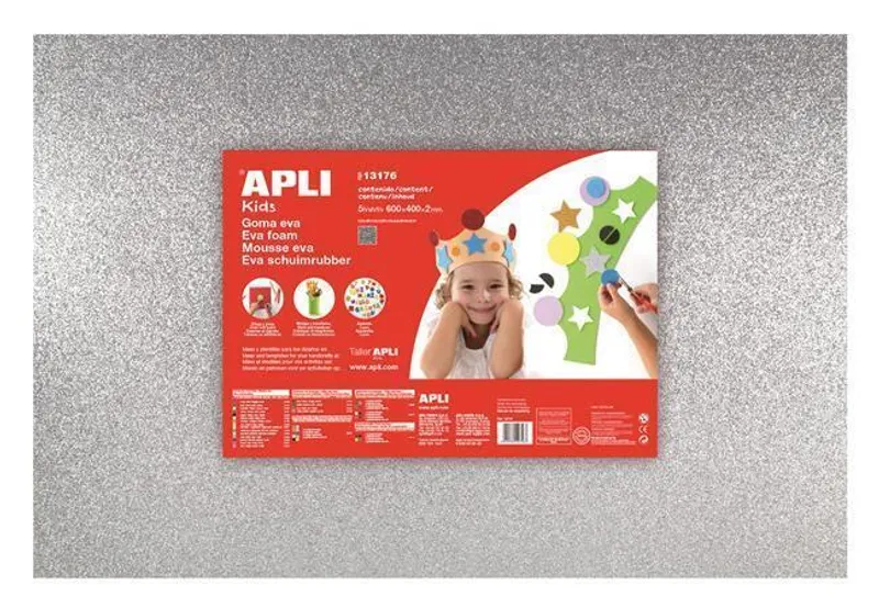 Hauptproduktbild Pěnová guma "Eva sheets", stříbrná, třpytivá, 400x600 mm, APLI