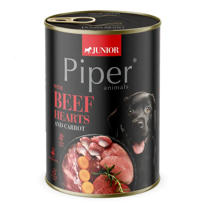 Hauptproduktbild PIPER JUNIOR s hovězím srdcem a mrkví, konzerva pro štěňata 400g