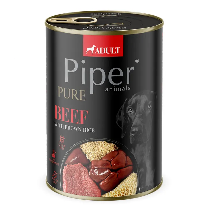 Hauptproduktbild PIPER PLATINUM PURE hovězí s hnědou rýží, konzerva pro psy, 400 g
