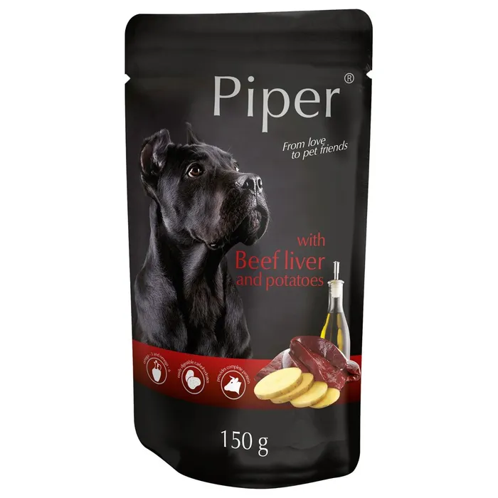 Hauptproduktbild PIPER s hovězími játry a bramborami, kapsička pro psy 150 g