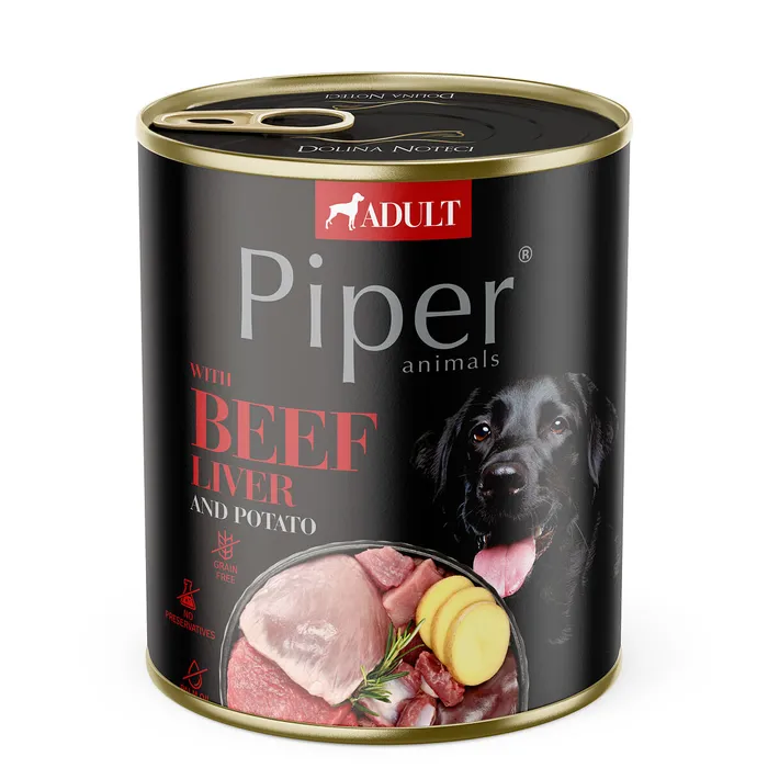Hauptproduktbild PIPER s hovězími játry a bramborami, konzerva pro psy 800g