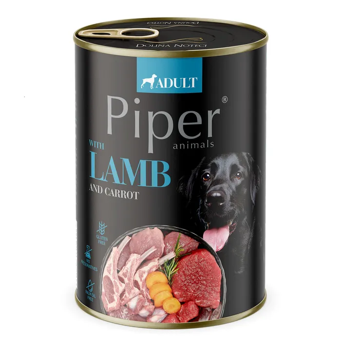 Hauptproduktbild PIPER s jehněčím, mrkví a rýží, konzerva pro psy 400g