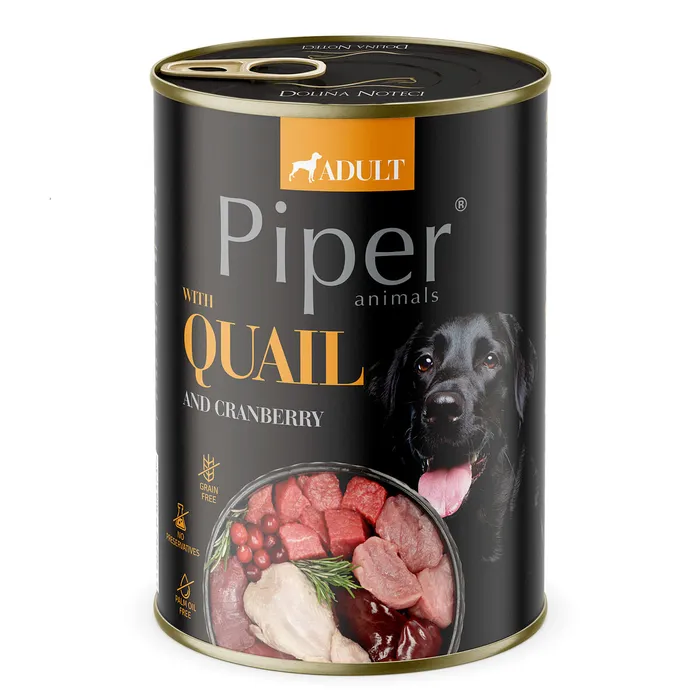 Hauptproduktbild PIPER s křepelkou, konzerva pro psy 400g