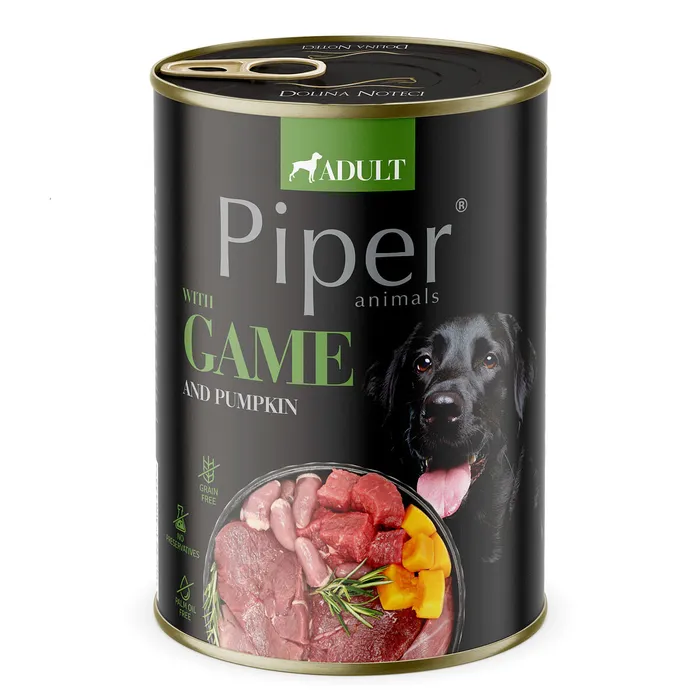Hauptproduktbild PIPER se zvěřinou a dýní, konzerva pro psy 400g