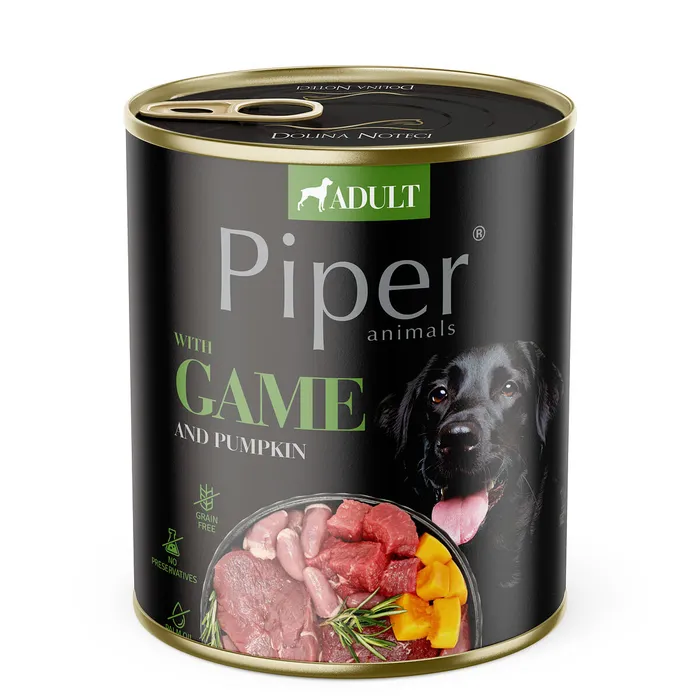 Hauptproduktbild PIPER se zvěřinou a dýní, konzerva pro psy 800g