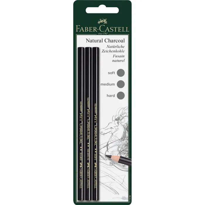 Hauptproduktbild Pitt Monochrome přírodní uhel S,M,H, BL 3ks Faber Castell 117498