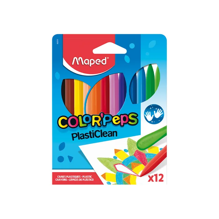 Hauptproduktbild Plastové pastely Maped Color'Peps Plasticlean - 12 barev, trojhranné