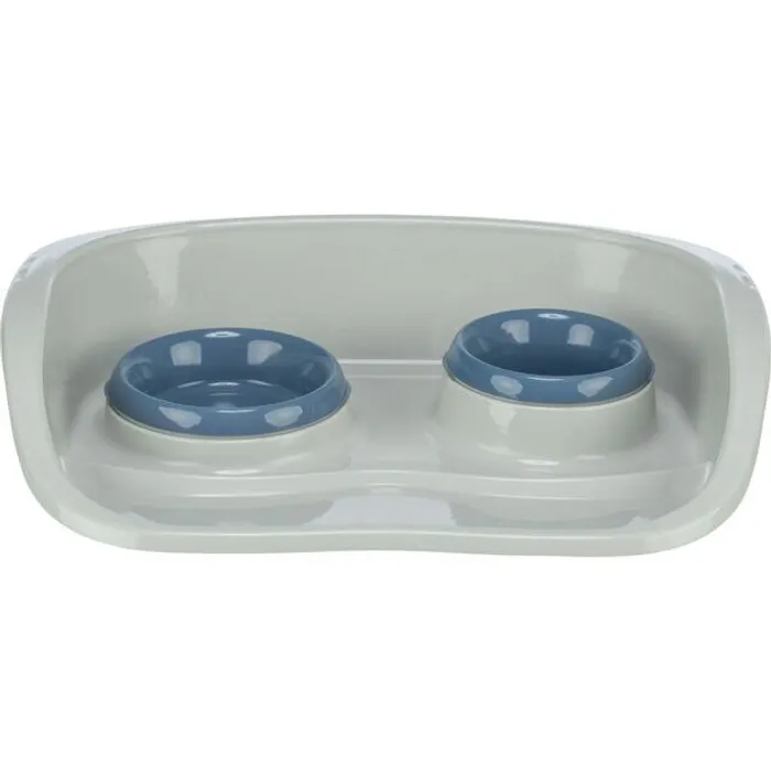 Hauptproduktbild Plastový bar se 2 miskami (0,25 l/ 9cm a 0,3 l/11cm), 46x11x30 cm, šedá/různé
