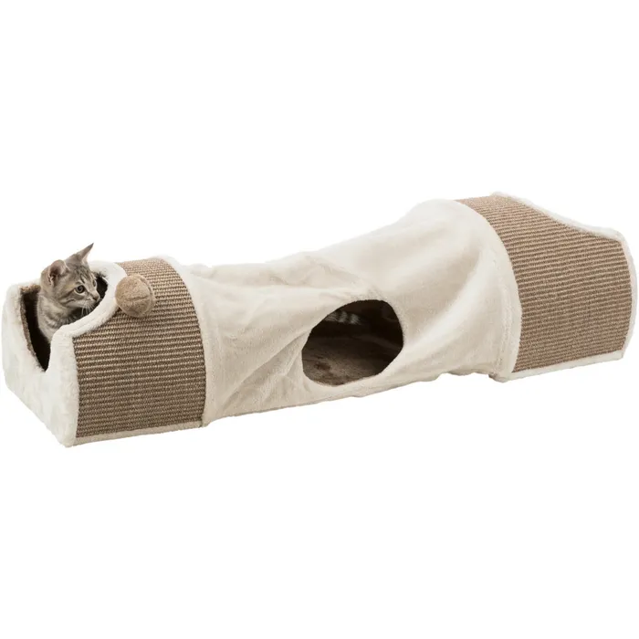 Hauptproduktbild Plyšový škrábací tunel pro kočky 110x30x38 cm -sv.šedý/hnědý