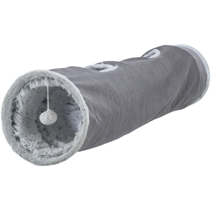 Hauptproduktbild Plyšový tunel pro kočky HARVEY s hračkami, 4 vstupy, 27 x 116 cm, šedá