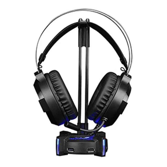Hauptproduktbild Podsvícený stojan na sluchátka HZ-04, 4x USB 3.0 HUB, černý, Marvo