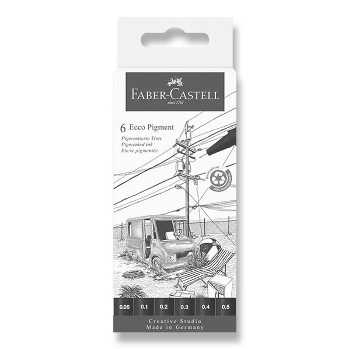 Hauptproduktbild Popisovač Ecco Pigment AllBlack, plastové pouzdro 6 ks Faber-Castell 266006