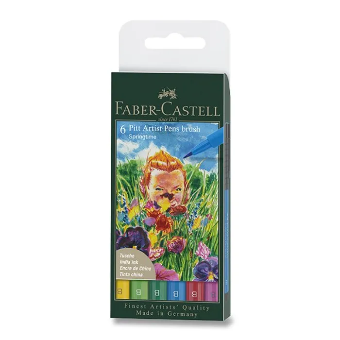 Hauptproduktbild Popisovač Faber-Castell Pitt Artist Pen Brush 6 ks, hrot B, jarní odstíny