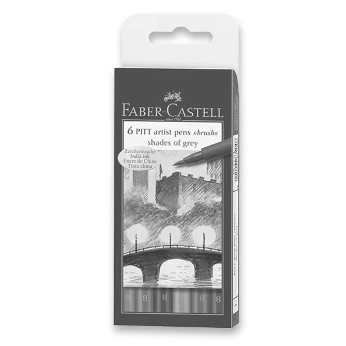 Hauptproduktbild Popisovač Faber-Castell Pitt Artist Pen Brush 6 ks, odstíny šedé