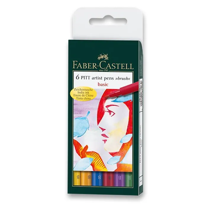 Hauptproduktbild Popisovač Faber-Castell Pitt Artist Pen Brush 6 ks, základní barvy