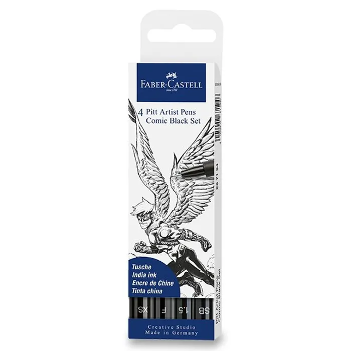 Hauptproduktbild Popisovač Faber-Castell Pitt Artist Pen Comic černé, 4 ks
