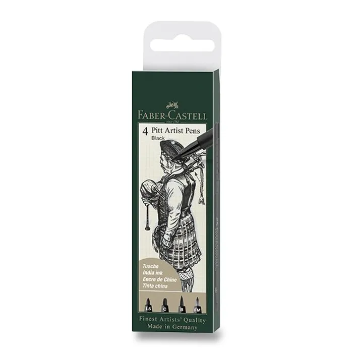 Hauptproduktbild Popisovač Faber-Castell Pitt Artist Pen sada 4 ks, 1,5 mm, C, B, FM, černý